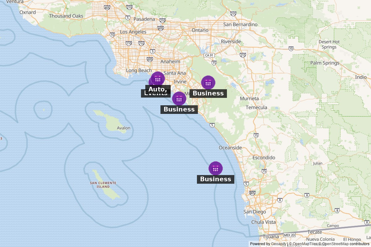 Southern California events map