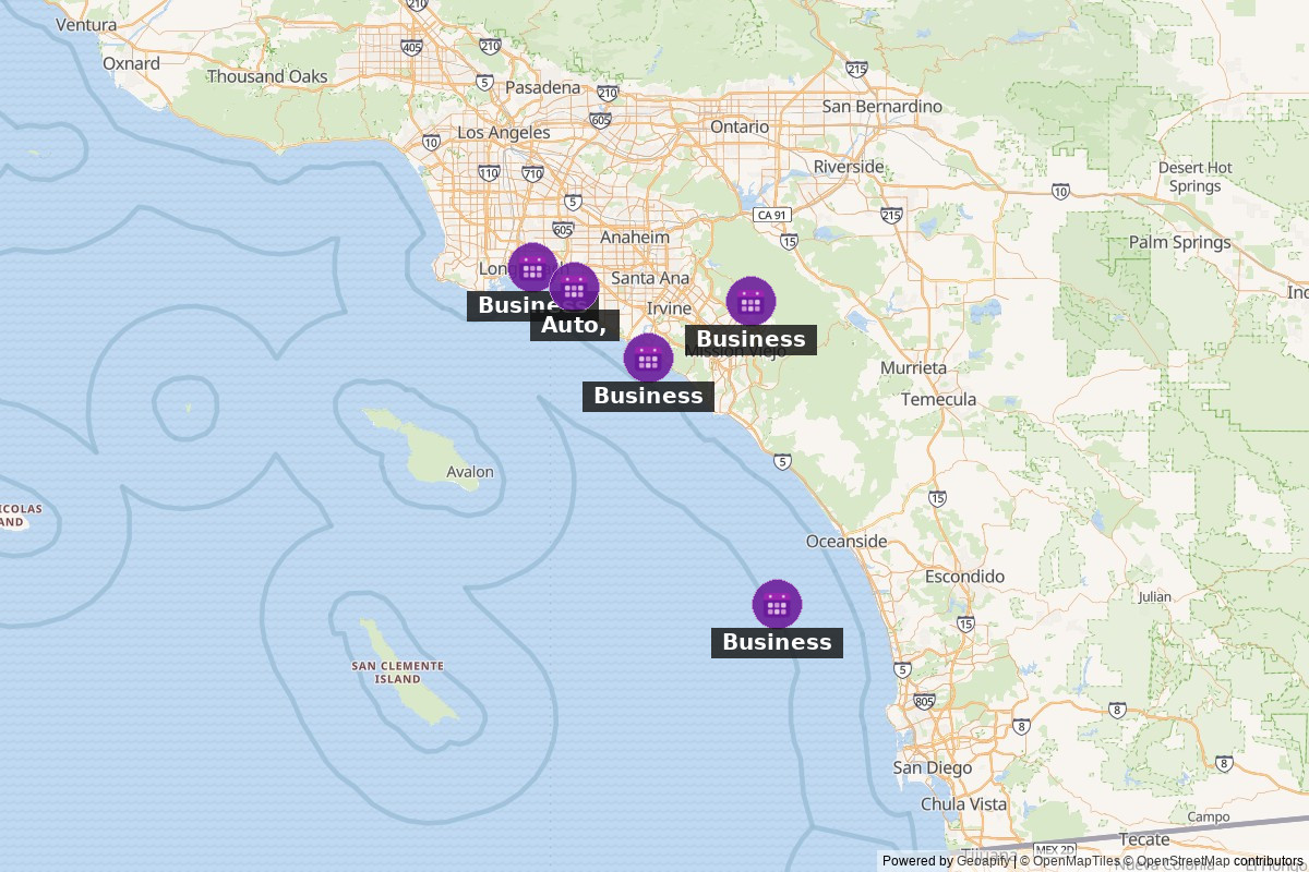 Southern California events map