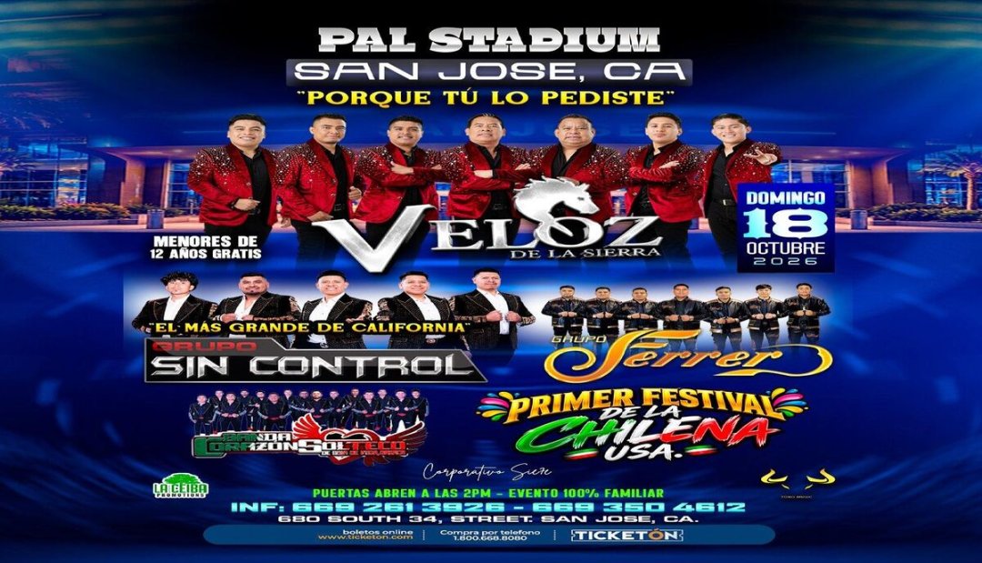 Veloz de la Sierra, Grupo Sin Control & Más PAL Stadium, San José, 18 de octubre